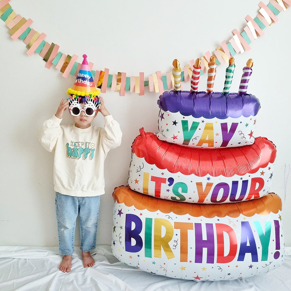 バースデーバルーンケーキ【特大サイズ90cm】飾り付け 風船 HAPPYBITHDAY
