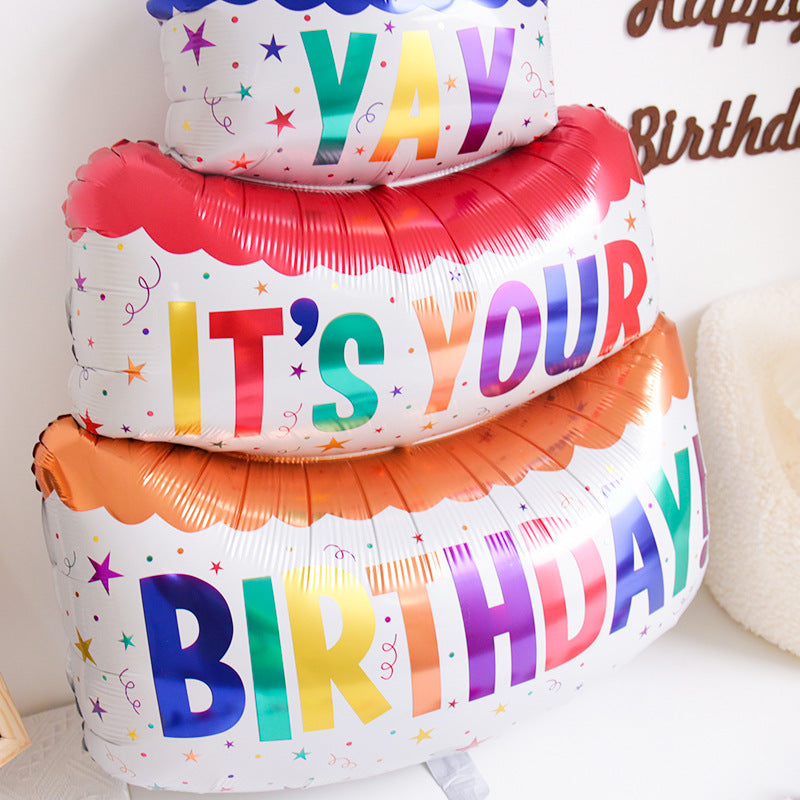バースデーバルーンケーキ【特大サイズ90cm】飾り付け 風船 HAPPYBITHDAY