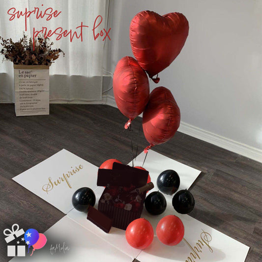 サプライズバルーンボックス 部屋ホテル 誕生日 飾り付けドッキリ 友達彼氏彼女(黒&赤ハート)