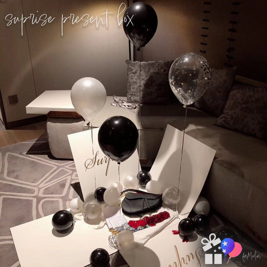 サプライズバルーンボックス 誕生日 彼氏彼女  飾り付け部屋ホテル 50cmサイズ 友達ドッキリ イベント(黒&白)