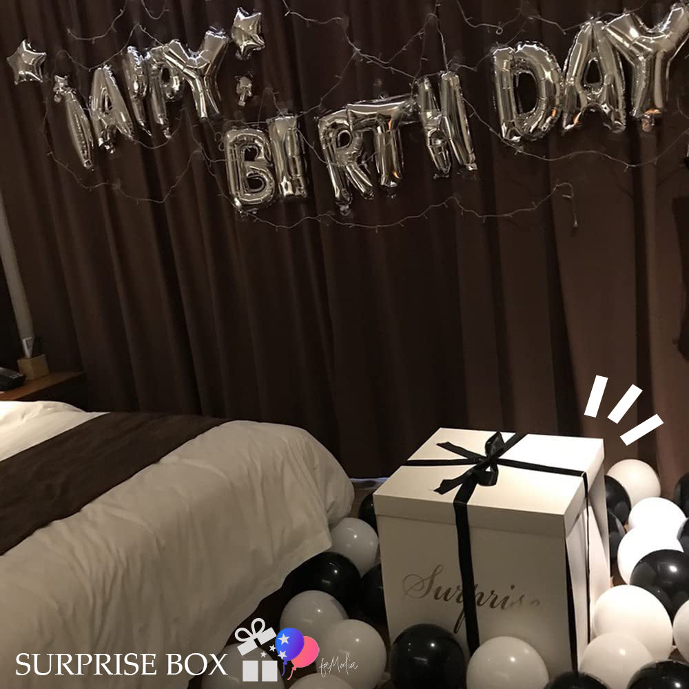 サプライズバルーンボックス 部屋ホテル 誕生日 飾り付けドッキリ 友達彼氏彼女(黒&赤ハート)