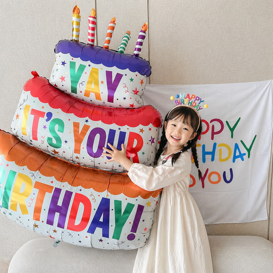 バースデーバルーンケーキ【特大サイズ90cm】飾り付け 風船 HAPPYBITHDAY