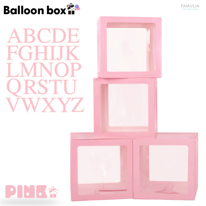 バルーンボックス 飾り付け 誕生日/送別会/推し活/【4箱セット】 A～Z計26文字プレート付 (白/黒/ピンク/ROSEGOLD)