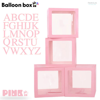 バルーンボックス 飾り付け 誕生日/送別会/推し活/【4箱セット】 A～Z計26文字プレート付 (白/黒/ピンク/ROSEGOLD)