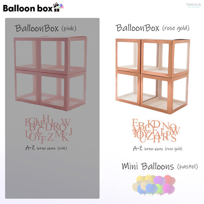 バルーンボックス 飾り付け 誕生日/送別会/推し活/【4箱セット】 A～Z計26文字プレート付 (白/黒/ピンク/ROSEGOLD)