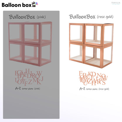 バルーンボックス 飾り付け 誕生日/送別会/推し活/【4箱セット】 A～Z計26文字プレート付 (白/黒/ピンク/ROSEGOLD)